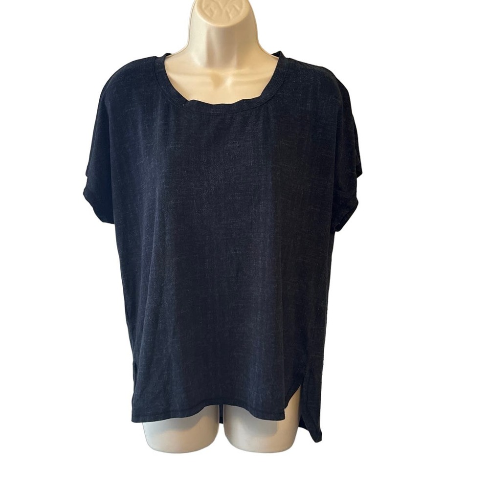 JACLYN INTIMATES Charcoal Gray Sleep Shirt Large Short Sleeve High Low Hem
